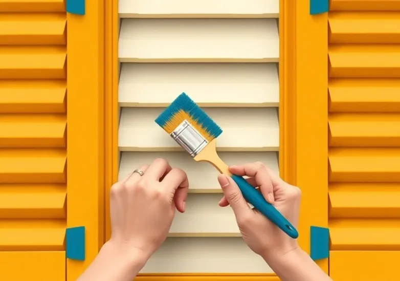 Mise en peinture au pinceau de volets et d'encadrements en bois